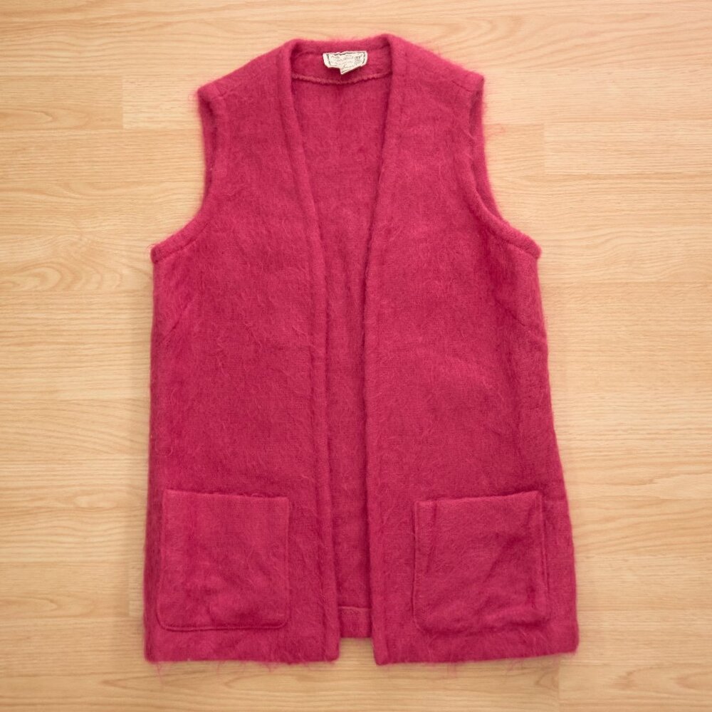 Andrew Stewart Vintage Mohair/Wool Open Front Vest, Made in Scotland, Pink